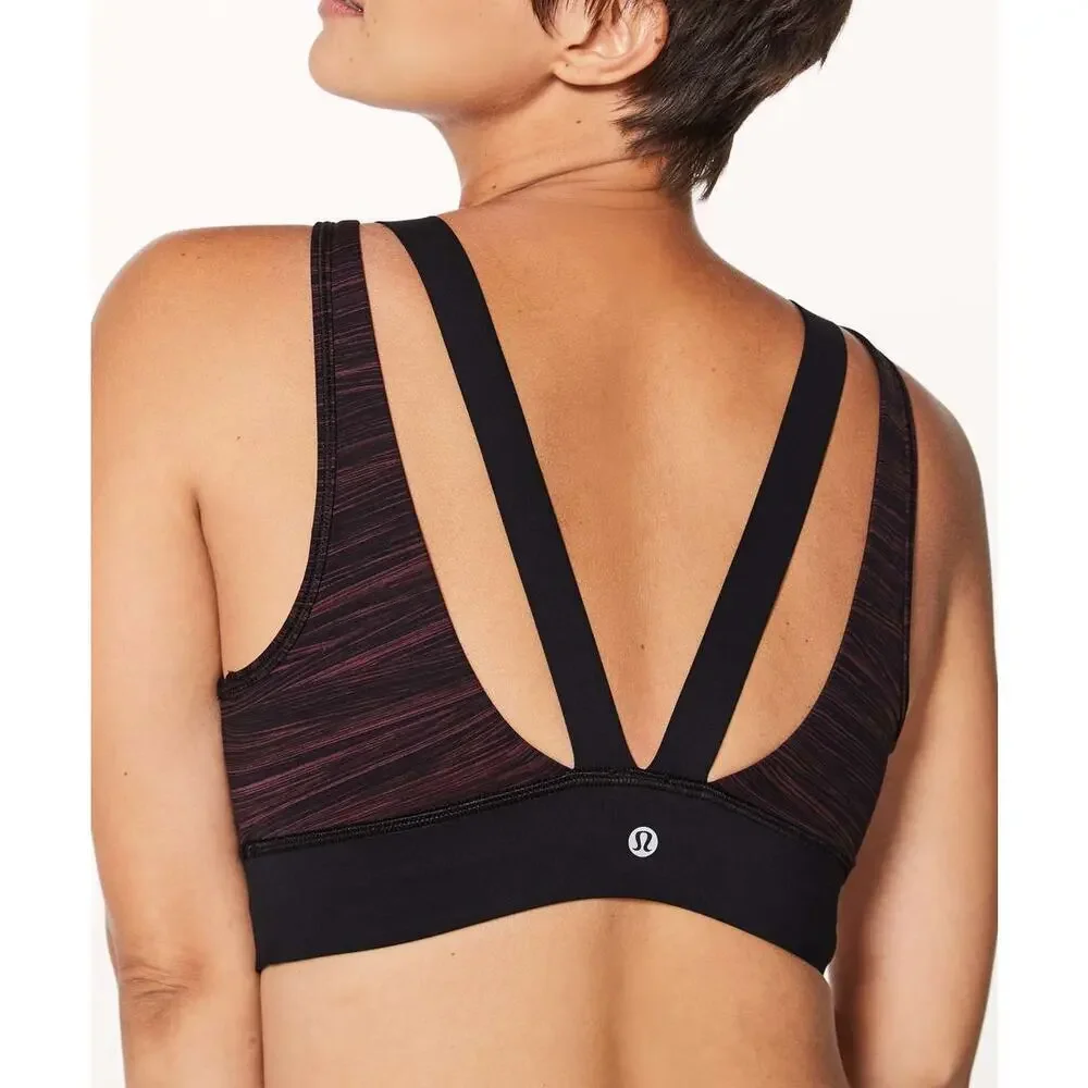 Lululemon Run The Day Bra Low Tide Blush Berry Black / Black - Size: 4